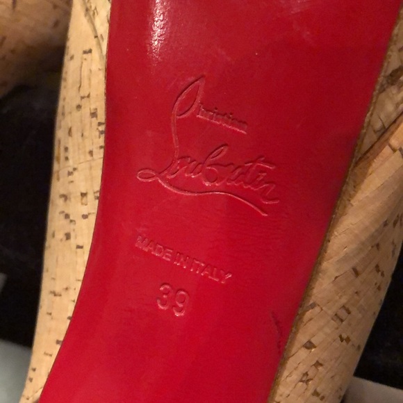 ❤️ Christian Louboutin Stiletto Red soles platform cork, stretch strap heels - Picture 8 of 12